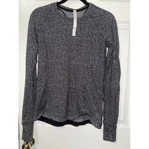 Lululemon Rest Less Pullover Size 8 Black White Space Dye Long Sleeve Thumbholes